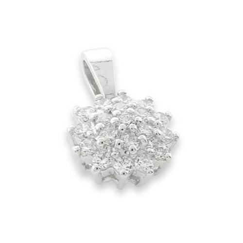 White zircon pendant - 925 silver pendant, rhodium plated and studded with white zircon