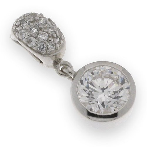 White zircon pendant - 925 silver pendant, rhodium plated and studded with white zircon