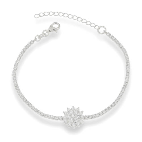 White zircon bracelet - 925 silver rhodium-plated bracelet studded with white zirconium 16+3.5 cm