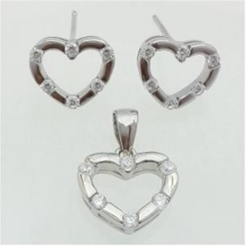 Set with white zircon - 925 silver rhodium-plated set studded with white zircon - 2 PCS