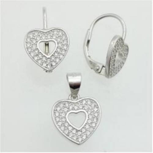 Set with white zircon - 925 silver rhodium-plated set studded with white zircon - 2 PCS