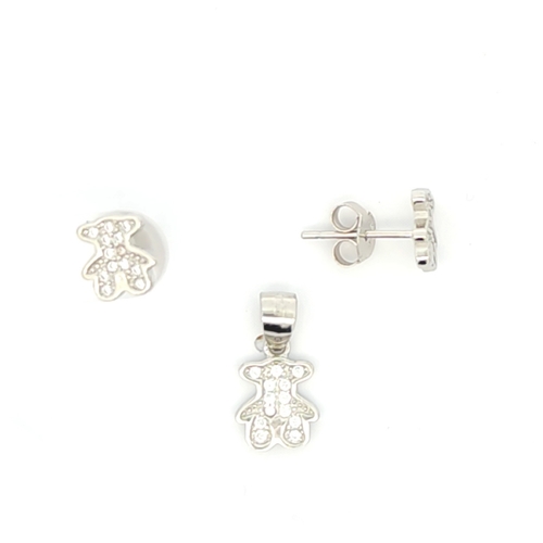 Set with white zircon - 925 Polished silver rhodium plated set - 2 pieces