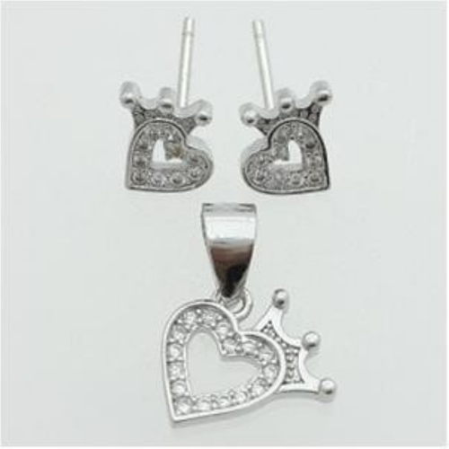 Set with white zircon - 925 silver rhodium-plated set studded with white zircon - 2 PCS