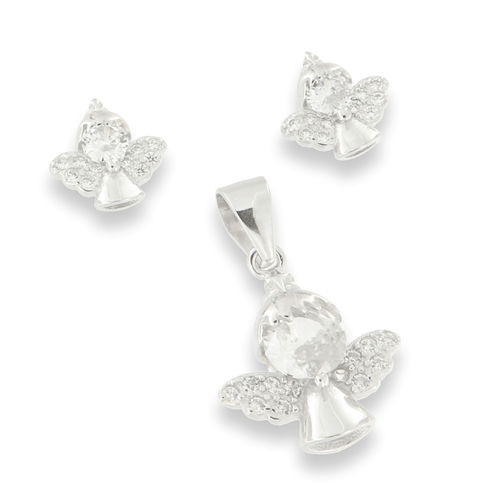 Set with white zircon - 925 silver rhodium-plated set studded with white zircon - 2 PCS