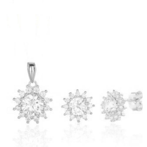 Set with white zircon - 925 silver rhodium-plated set studded with white zircon - 2 PCS