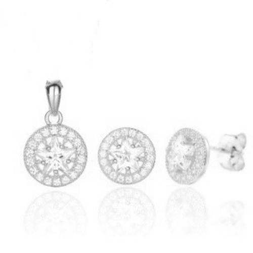 Set with white zircon - 925 silver rhodium-plated set studded with white zircon - 2 PCS