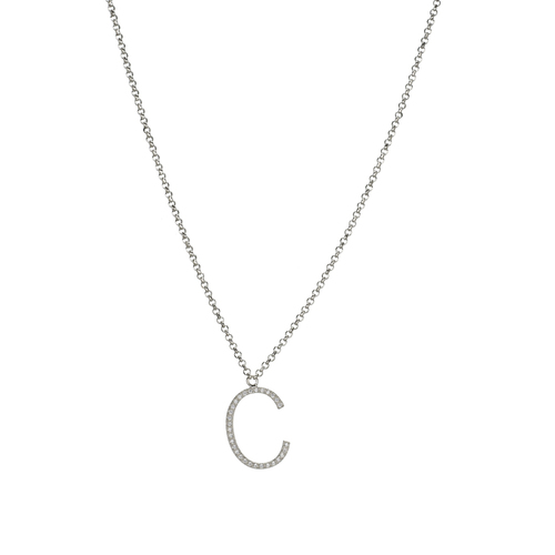 Letter C necklace - silver 925 necklace with cubic zircon letter C