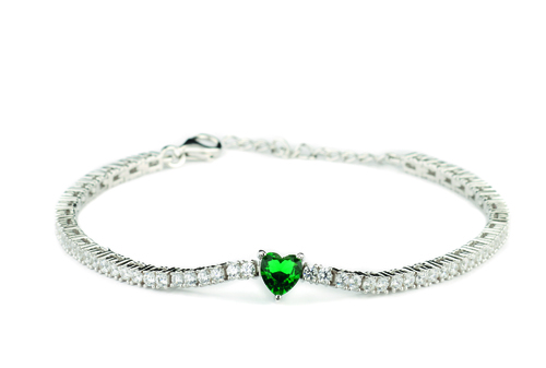 Green heart bracelet - Silver
  925 bracelet  with cubic zirconia and
  emerald Mm 2 heart