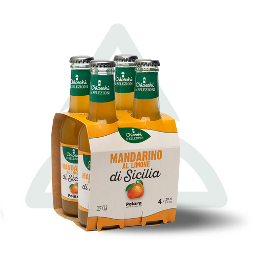 Mandarino Soda - Pack of 4 * 200 ml - Sicilian Soda Mandarino flavor - Pack of 4 bottles