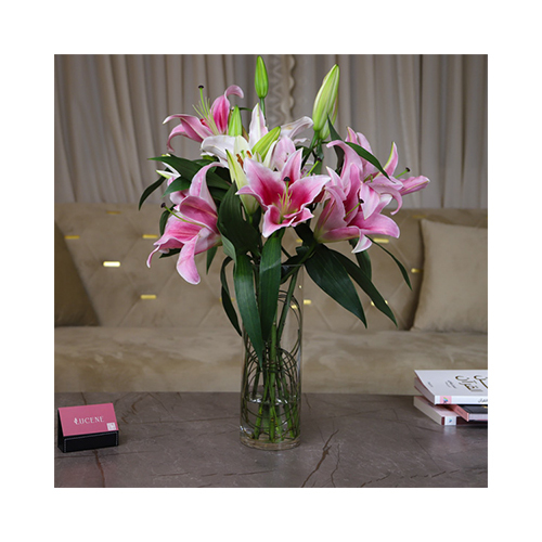 Declan I - Height: 55cm
Width: 25cm
A vase with pink casablanca.