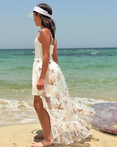 Swim suit and short set - Set of white swimsuit and short coverup with ruffle skirt