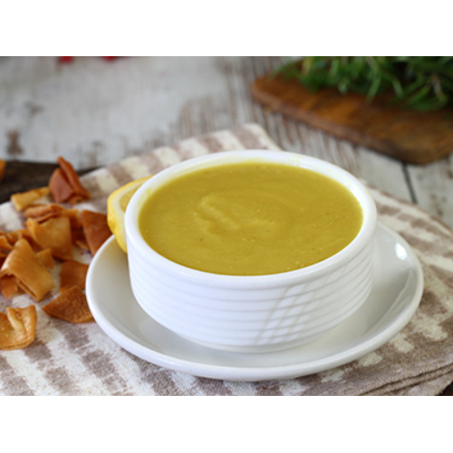 Lentil Soup - Blended red lentils cooked in vegetable stock with carrot, onion, celery and garlic.