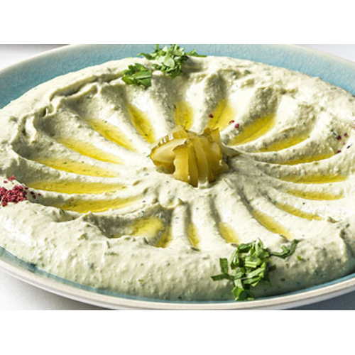 Hummus Beirut - Lebanese hummus , basil, garlic and olive oil.