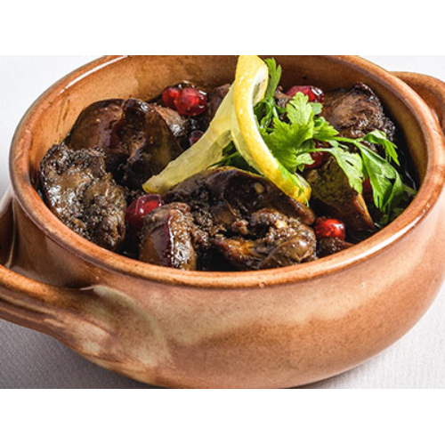 Chicken Liver - Pan fried chicken liver seasoned with spices and choice of fresh lemon juice or pomegranate molasses.