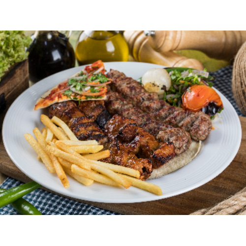 Halabi Kabab With Shish Tawook - Grilled lamb with chicken pieces.