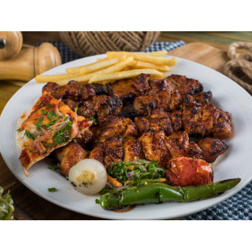 Veal Tenderloin With Chicken Tawook - Chunks of tenderloin veal and tender chicken breasts