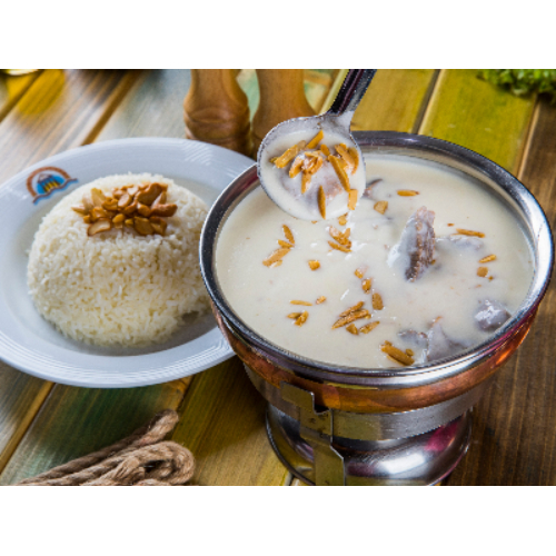 Meat Shakreyeh - Meat pieces, laban and white rice