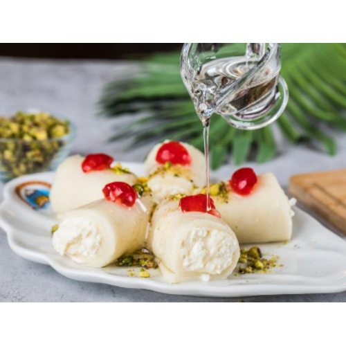 Sweet Cheese - Semolina rolls with akkawi cheese and Halabi pistachio nuts