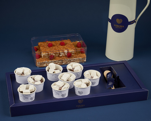 هوت جوكليت مع عيك كراميل بايت H2 - ٩ حبات هوت جوكلت مع مطاره حليب ساخن وكيك كراميل بايت