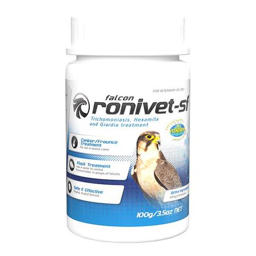 علاج القلاع بودر Falcon Ronivet-SF - العلاج الامثل لعلاج مرض القلاع
مسحوق سهل الذوبان فى الماء للصقور لعلاج حالات الاصابة بطفيليات الترايكومونس المسببة لمرض القلاع . ويعتبر القلاع من اشهر الامراض الشائعة فى الصقور
يتميز Ronivet – SF بوجود مادة الرونيدازول وهى أكثر المواد فاعلية وأماناً على الصقور لعلاج طفيل الترايكومونس المسبب لمرض القلاع وجميع انواع البروتوزوا.
 
يمكن اعطاء Ronivet – SF للصقر مباشرة عن طريق الفم وذلك باعطائه ١٠ مجم لكل ١ كجم من وزن الصقر يوميا لعدة أيام متتالية (او كما ينصح الطبيب البيطرى). كما يمكن ان يخلط مع الطعام بمقدار ١٥٠ مجم لكل ١ كجم من وزن الصقر.