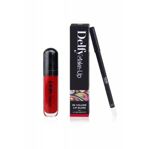 Delfy kw - 3d Volume Lip Gloss With Lip Line Perfector Red Rose - Intense coverage lip gloss, moisturizing and smooth texture that provides a feeling of increased volume of the lips for a sensual and sophisticated result. It contains crystal micro-particles covered in silver, giving that particular sparkling effect, simulating the flash of a diamond.