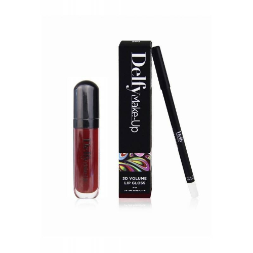 Delfy kw - 3d Volume Lip Gloss With Lip Line Perfector Black Dahlia - Intense coverage lip gloss, moisturizing and smooth texture that provides a feeling of increased volume of the lips for a sensual and sophisticated result. It contains crystal micro-particles covered in silver, giving that particular sparkling effect, simulating the flash of a diamond.