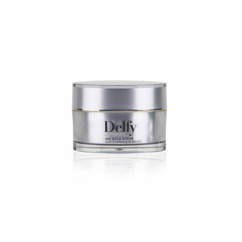 Delfy kw - 24k Gold Scrub - This precious facial treatment is a refreshing facial scrub. Its non-oily texture glides on the skin to help exfoliation. It 
provides gentle cleansing to reveal beautiful and radiant skin. Small particles of diamond-like Corindon and Pearl 
gently cleanse the skin and remove dead skin cells. The exfoliation revives dull skin helps the skin retain moisture and 
leaves it feel smooth and radiant. Non-oily texture