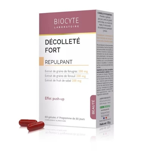 Delfy kw - decollete fort - biocyte innovation based on fenugrec , fennel , oat and saw palmetto extract for a replumped beauty .directions for use : .2caps /day, use for 3 months