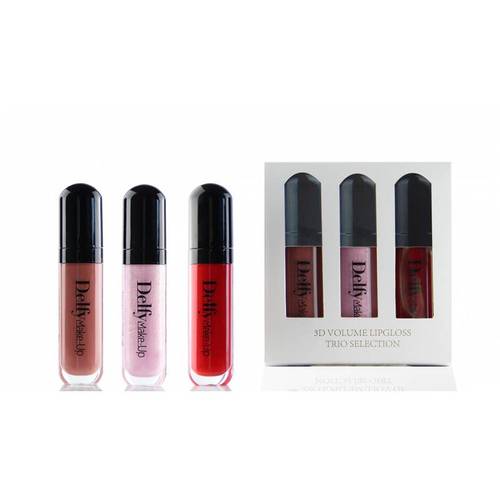 Delfy kw - 3D gloss trio selection - 203 - 3D Volume Lip Gloss Trio Selection - Magnolia, Sakura, Red Rose.   3D glosses are designed for maximum lip volume. Its glossy coating gives an incredible effect even on thin lips. Its active ingredients have a warming effect on the lips.