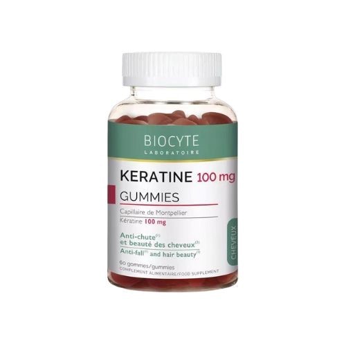 Delfy kw - Keratine Gummies - Biocyte Keratine Gummies Red Berries x60 is a food supplement that aims to prevent hair loss and enhance hair strength. For that purpose, the formula resorts to the properties of Maidenhair fern, keratin, and other vital nutrients. The primary component in these gummies is keratin hydrolysate, a source of 17 amino acids integral to hair structure. This ingredient not only provides strength to the hair but also enhances hair's shine and volume. Complementing the keratin, Madenhair fern is incorporated, helping to fight hair loss. In addition, these gummies also feature a range of vitamins and minerals, each selected for their hair health benefits. Vitamin B8, commonly known as biotin, is crucial for healthier and stronger hair. The presence of vitamin E in the gummies serves an antioxidant function, helping to protect cells from oxidative stress. And last but not least, zinc, selenium, and biotin collectively support the maintenance of normal and healthy hair. As a last note, these gummies are vegetarian and gluten-free and have a delicious red berries flavor. In summary, this food supplement provides a comprehensive approach to hair care, addressing factors from hair loss prevention to the strengthening of hair fiber.