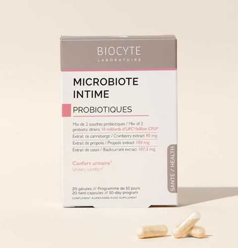 Microbiote intime - Description:protects and rebalance the intimate flora  Main ingredients: Lactobacillus Acidophilus, Lactobacillus Rhamnosus, Lactobacillus Plantarum Ceylon Cinnamon bark extract, Cranberry fruit extract, Vitamin B2 Direction: 1 tablet daily