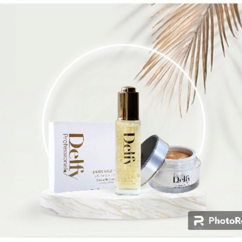 Delfy kw - gold set - Delfy gold collection 
  Which consists of three products for perfect skin 
  Healthy and fresh 
  Gold serum 
  Gold scrub 
  Gold mask