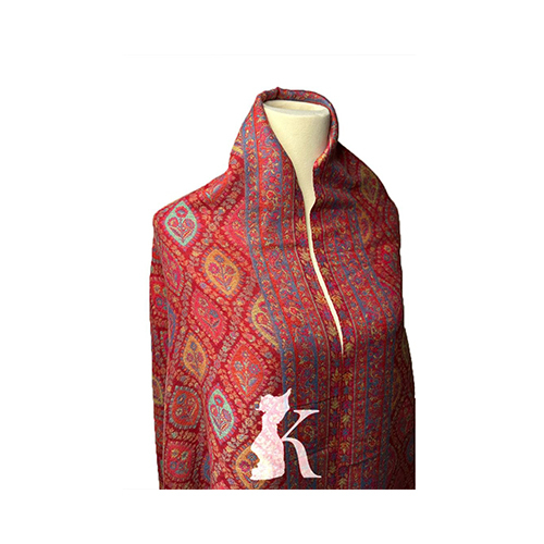 Pure Wool Kashmiri Shawl With Zari-Red with Honey Mustard - Color: Red with honey mustard Size: 100 cm x 200 cm. Stylish, unique and luxurious for special occasions.