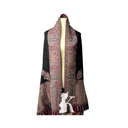 Luxury Unveiled Pure Wool Kashmiri Shawl-Black - Color black size: 100 cm x 200 cm. Stylish, unique and luxurious for special occasions.
