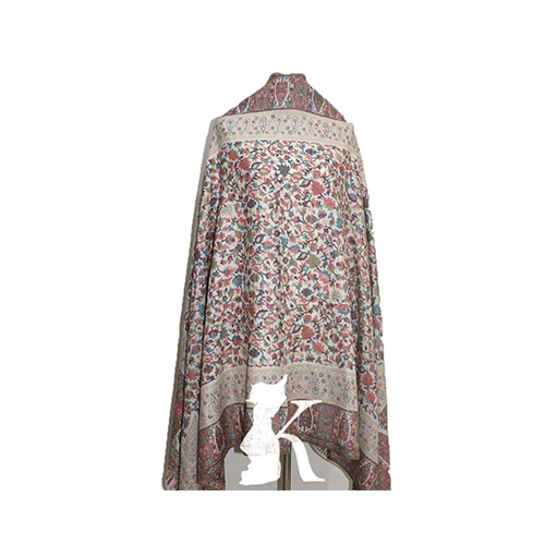 Pure Wool Kashmir Shawl with Zari Border-Off-White