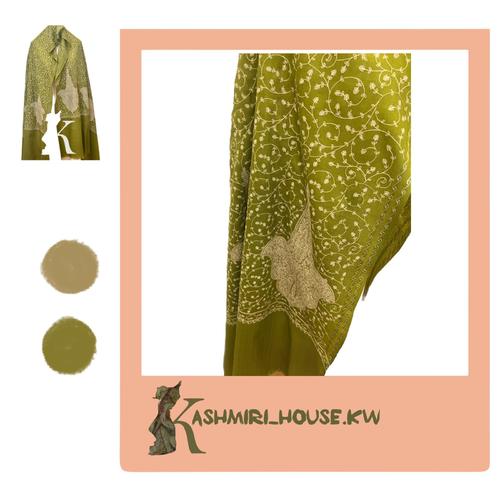 GREEN MOSS FLEECE FLOWER JAAL SOZNI EMBROIDERED Kashmere SHAWL