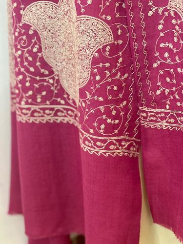 PINK MOSS FLEECE FLOWER JAAL SOZNI EMBROIDERED CASHMERE SHAWL