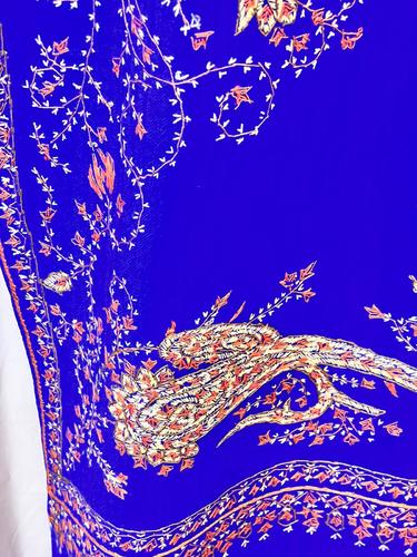BLUE MOSS FLEECE FLOWER JAAL SOZNI EMBROIDERED CASHMERE SHAWL
