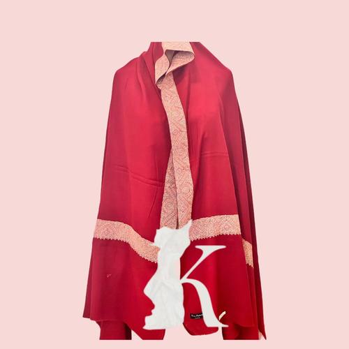 KASHIRI WOMEN'S WOOL SHAWL RED WHITE EMBROIDEY - KASHIRI WOMEN'S WOOL SHAWL RED WHITE EMBROIDEY size 100CM x 200CM