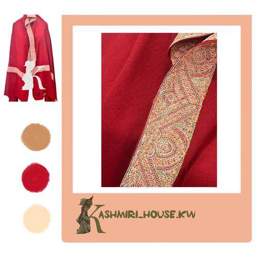 KASHIRI WOMEN'S WOOL SHAWL RED WHITE EMBROIDEY