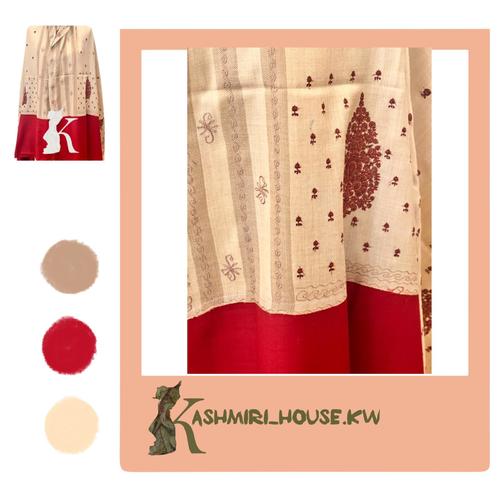 KASHIRI WOMEN'S WOOL SHAWL RED &PEAG PALLA WHITE JAAL EMBROIDEY