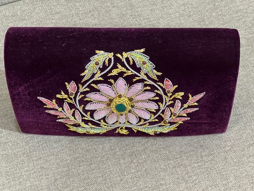 Maron velvet evening bag, with embroidered, luxury clutch bag