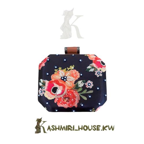 Rose embroidered Blue clutch Bag - Rose Embroidered blue clutch bag size 19cm X 16cm Satin Material Elegance, stylish, Unique, and Luxurious for special occasion and gift idea.