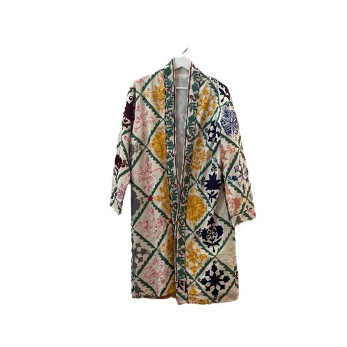 COTTON HANDMADE JACKET EMBROIDERY - COTTON HANDMADE JACKET EMBROIDERY COLOR BEIGE WITH BLACK AND ORANGE DIAMOND STYLE FREE SIZE