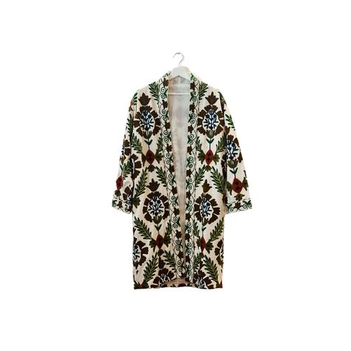 COTTON HANDMADE JACKET EMBROIDERY - COTTON HANDMADE JACKET EMBROIDERY COLOR BEIGE WITH BLACK FREE SIZE