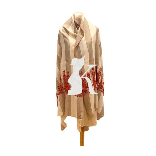 HAND STICHES KASHMIR SHWAL - HAND STICHES KASHMIR SHWAL COLOR STRIP BEIGE DARK AND LIGHT WITH ORANGE STICHES