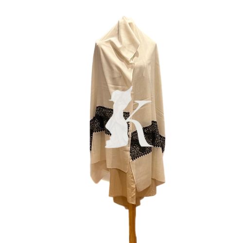 HAND STICHES KASHMIR SHWAL - HAND STICHES KASHMIR SHWAL COLOR BEIGE WITH BLACK STICHES