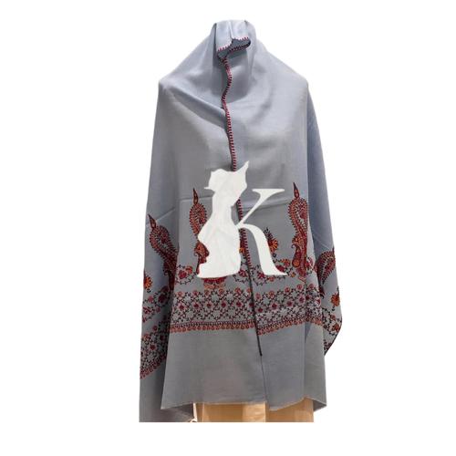 HAND STICHES KASHMIR SHWAL - HAND STICHES KASHMIR SHWAL COLOR SKYBLUE WITH ORANGE STICHES