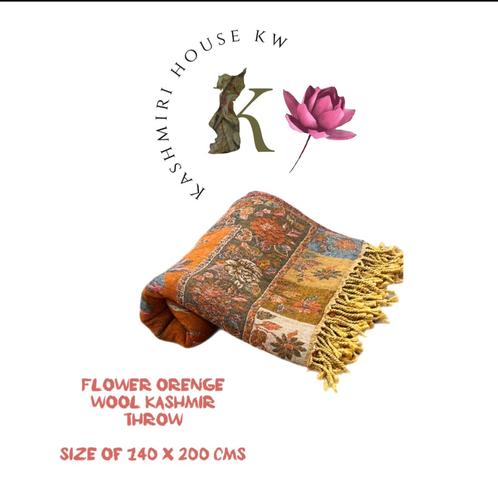 FLOWER ORANGE WOOL KASHMIR THROW - FLOWER ORANGE WOOL KASHMIR THROW COLOR ORANGE SIZE 140CM X 200CM