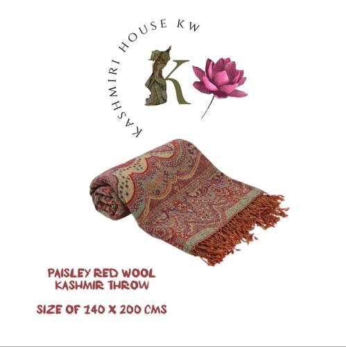 PAISELY RED WOOL KASHMIR THROW - PAISELY RED WOOL KASHMIR THROW SIZE 140CM X 200CM